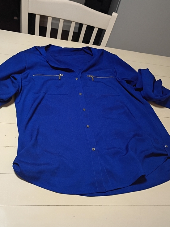 Calvin Klein Tops - PCalvin Klein Electric Blue Blouse with Silver Hardware Zipper Pockets
